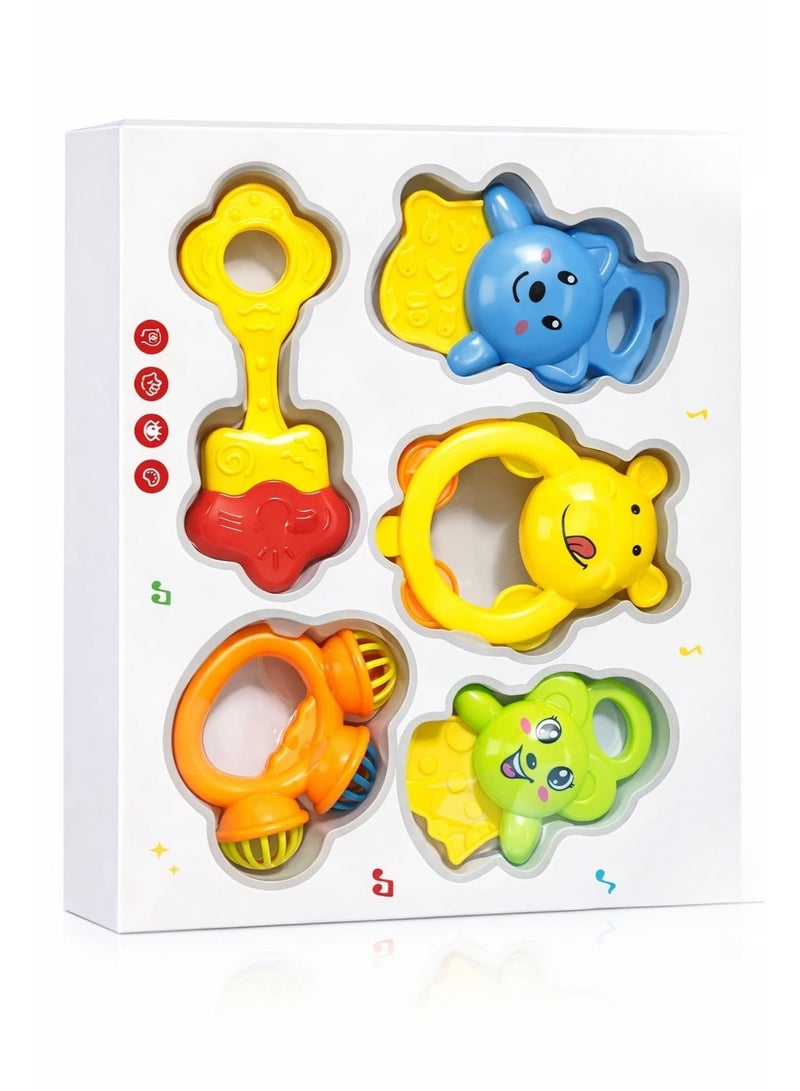 مجموعة ألعاب خشخيشة وعضاضة للأطفال - 5 قطع من الألعاب الحسية الملونة للأطفال الرضع - هدية عيد - Image 2